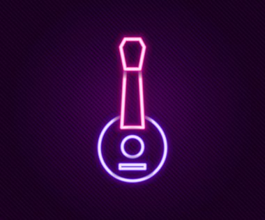 Parlayan neon hattı Banjo simgesi siyah arkaplanda izole edildi. Müzik aleti. Renkli taslak konsepti. Vektör.