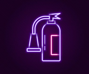 Parlayan neon hattı yangın söndürme ikonu siyah arka planda izole edildi. Renkli taslak konsepti. Vektör.