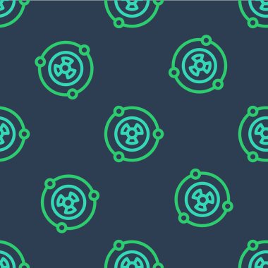 Çizgi Radyoaktif simgesi mavi arkaplandaki kusursuz deseni izole etti. Radyoaktif zehirli sembol. Radyasyon tehlikesi işareti. Vektör.