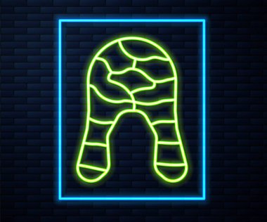 Işıldayan neon hattı. Tuğla duvar arkasında balık biftek ikonu izole edilmiş. Vektör.