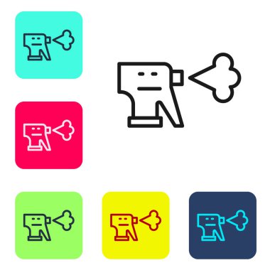 Black line Hairdresser pistol spray bottle with water icon isolated on white background. Set icons in color square buttons. Vector.