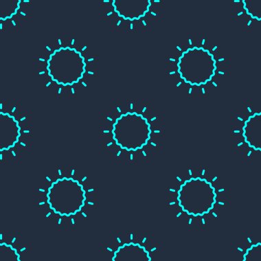 Yeşil çizgi Sun simgesi mavi arkaplanda izole edilmiş pürüzsüz desen. Vektör.