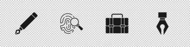Set Fountain pen nib, Fingerprint, Briefcase and icon. Vector.