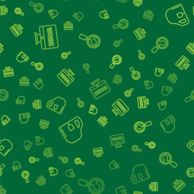 Hat monitörünü metin çalışması, çay poşeti ve arama yapan insanları bulmak için büyüteç ile ayarla. Vektör.