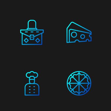 Sabit hat pizza, İtalyan aşçı, el çantası ve peynir. Renk simgeleri. Vektör.