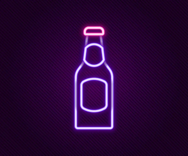 Gloeiende Neon Lijn Bier Fles Pictogram Geïsoleerd Zwarte Achtergrond Kleurrijk — Stockvector