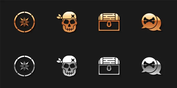 Set Compass Skull Antique Treasure Chest Location Pirate Icon Vector — Stock vektor