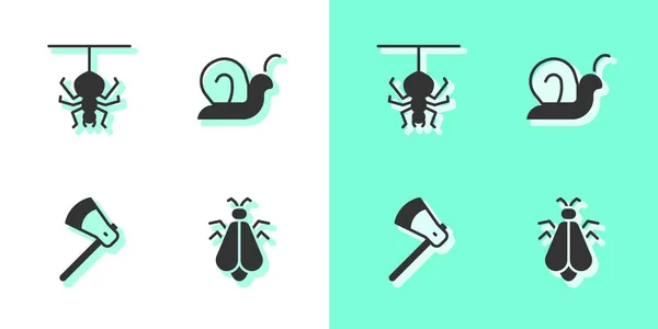 Set Mosquito Spider Wooden Axe Snail Icon Vector — Vettoriale Stock