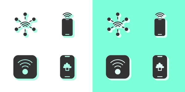 Set Cloud Technology Data Network Wireless Internet Mobile Icon Vector — Image vectorielle