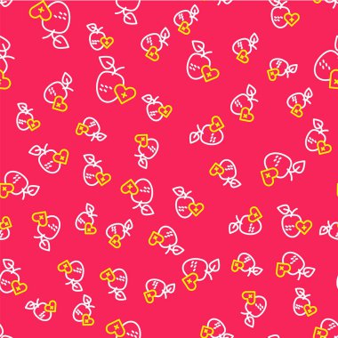 Çizgi Sağlıklı meyve simgesi kırmızı arkaplanda izole edilmiş kusursuz desen. Vektör.