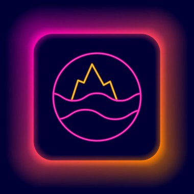 Parlayan neon hattı Denizi ve siyah zemin üzerinde izole edilmiş dalga ikonu. Renkli taslak konsepti. Vektör.