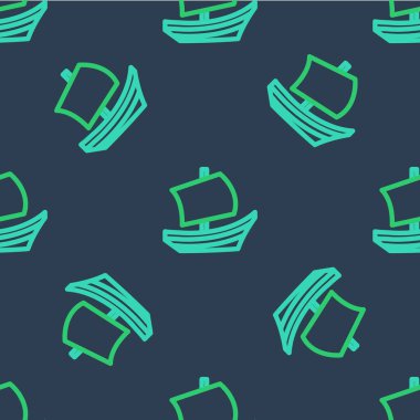 Mısır gemisi simgesi mavi arka planda izole edilmiş. Mısır papirüs teknesi. Vektör.