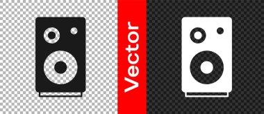 Siyah Stereo hoparlör simgesi şeffaf arkaplanda izole edildi. Ses sistemi hoparlörleri. Müzik ikonu. Müzikal sütun hoparlörü. Vektör.