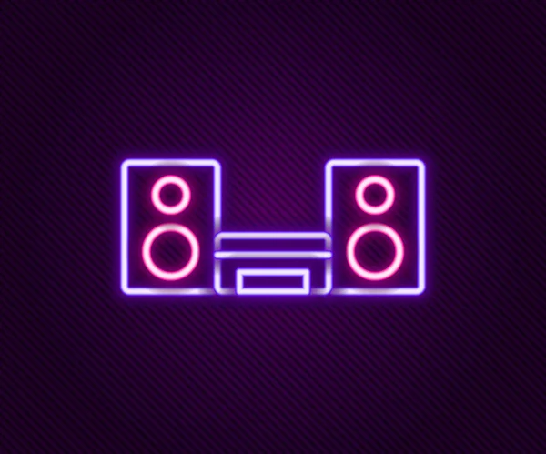 Świecąca Neonowa Linia Home Stereo Dwiema Ikonami Głośnikowymi Izolowanymi Czarnym — Wektor stockowy