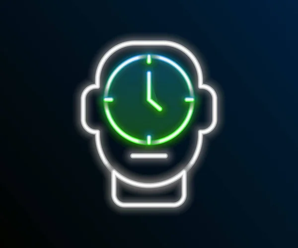 Leuchtendes Neon Line Clock Icon Isoliert Auf Schwarzem Hintergrund Zeitsymbol — Stockvektor