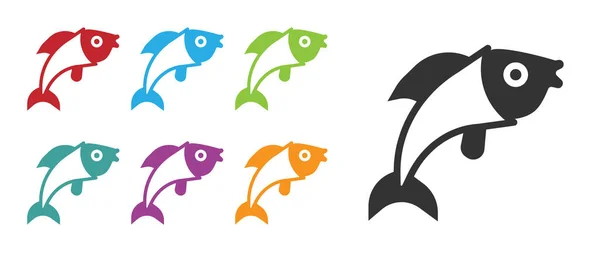 Icono Black Fish Aislado Sobre Fondo Blanco Establecer Iconos Colores — Vector de stock