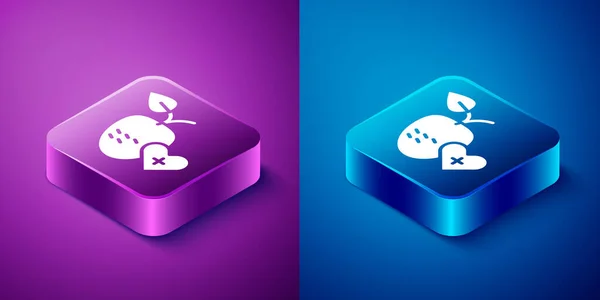 Isometric Sănătos Icoane Fructe Izolate Fundal Albastru Violet Buton Pătrat — Vector de stoc