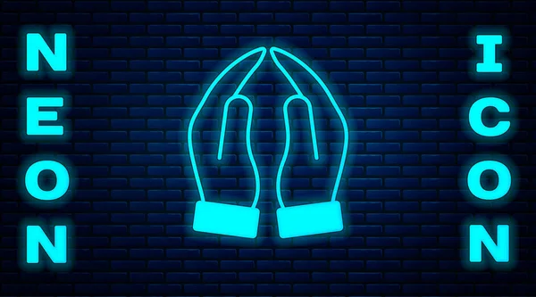 Leuchtende Neonfarbene Hände Gebetsposition Isoliert Auf Backsteinmauer Hintergrund Gebet Gott — Stockvektor