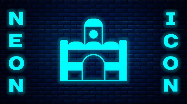 Zářící Neon Egyptského Domu Ikona Izolované Cihlové Zdi Pozadí Vektor — Stockový vektor