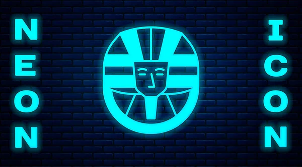 Glowing Neon Egyptian Pharaoh Icon Isolated Brick Wall Background Vector — Stock Vector