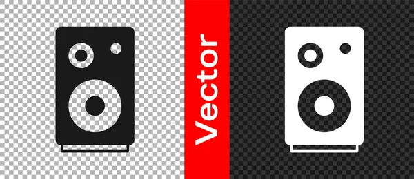 Siyah Stereo hoparlör simgesi şeffaf arkaplanda izole edildi. Ses sistemi hoparlörleri. Müzik ikonu. Müzikal sütun hoparlörü. Vektör.