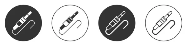 白の背景に隔離されたブラックオーディオジャックアイコン 接続サウンド機器用オーディオケーブル プラグワイヤー 丸ボタン ベクトル — ストックベクタ