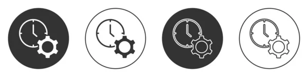 Ikona Black Time Management Izolovaná Bílém Pozadí Hodiny Výbava Symbol — Stockový vektor