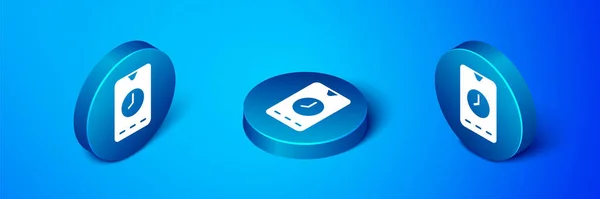 Isométrique Réveil App Smartphone Icône Interface Isolé Sur Fond Bleu — Image vectorielle