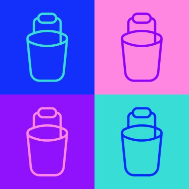 Pop Art Line Bucket simgesi renk arkaplanında izole edildi. Temizlik hizmeti konsepti. Vektör.