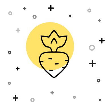 Beyaz arkaplanda siyah çizgi şalgam simgesi izole edildi. Rastgele dinamik şekiller. Vektör.