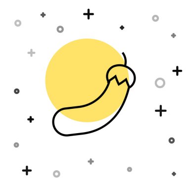 Beyaz arka planda siyah çizgi patlıcan simgesi izole edildi. Rastgele dinamik şekiller. Vektör.