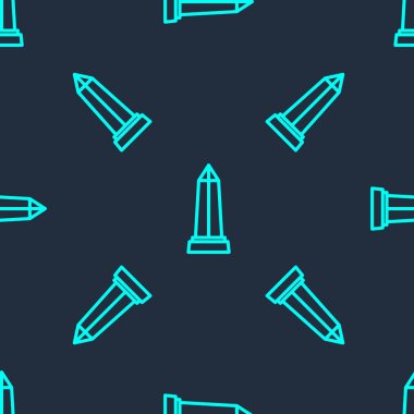 İskenderiye ikonunun yeşil çizgisi Obelisk mavi arkaplandaki kusursuz deseni izole etti. Taş heykel. Tarihi anıt. Yüksek sütunlu anıt ve sütun. Vektör.