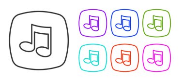 Siyah çizgi müzik notası, ton simgesi beyaz arkaplanda izole edilmiş. Simgeleri renklendirin. Vektör.