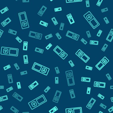 Yeşil çizgi müzik çalar simgesi mavi arkaplanda kusursuz desen izole etti. Taşınabilir müzik cihazı. Vektör.