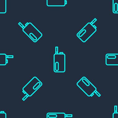 Yeşil çizgi Elektronik sigara ikonu mavi arka planda izole edilmiş pürüzsüz desen. Tüttürme aleti. Buharlaştırıcı Cihaz. Vektör.