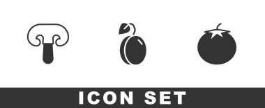 Mantar eriği meyvesi ve domates ikonu koy. Vektör.