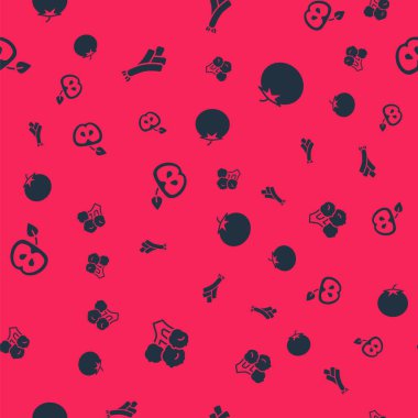 Brokoli pırasalı elma ve domatesleri kusursuz desene ayarla. Vektör.