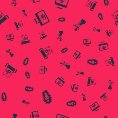 Mısır mumyasını, Horus 'un Gözü lahitindeki papirüs parşömenini ve nargile desenini izlesin. Vektör.