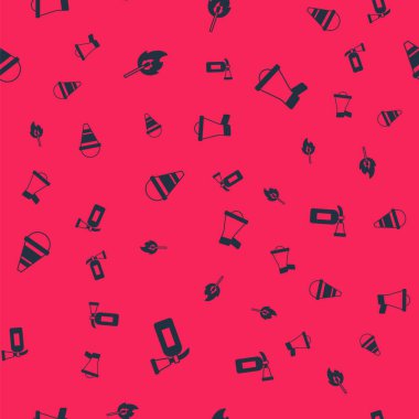 Yangın söndürme kibritini, koni kovası ve megafonla, pürüzsüz şablona ayarlayın. Vektör.