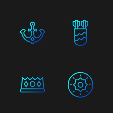 Kalkan Viking Kralı, Anchor ve Quiver 'ı okla işaretleyin. Renk simgeleri. Vektör.