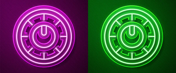 Светящийся Неоновая Линия Звуковой Миксер Значок Контроллера Изолирован Фиолетовом Зеленом — стоковый вектор