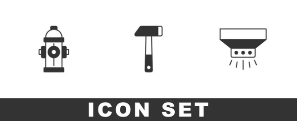 Set Fire Hydrant Icono Del Sistema Martillo Rociadores Vector — Vector de stock