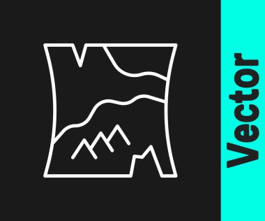 Beyaz çizgi katlanmış harita simgesi siyah arkaplanda izole edildi. Vektör.