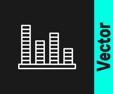 Beyaz çizgi Müzik eşitleyici simgesi siyah arkaplanda izole edildi. Ses dalgası. Ses dijital dengeleyici teknolojisi, konsol paneli, nabız müzikali. Vektör.