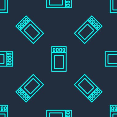 Yeşil çizgi kibrit kutusunu aç ve mavi arkaplanda izole edilmiş ikon ile eşleştir. Vektör.