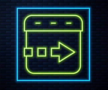 Parlayan neon hattı zaman, duvar arkasında izole edilmiş saat simgesinde uçuyor. Vektör.