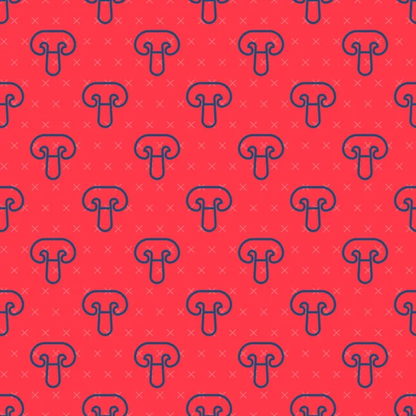 Mavi çizgi mantar ikonu kırmızı arkaplanda izole edilmiş pürüzsüz desen. Vektör.