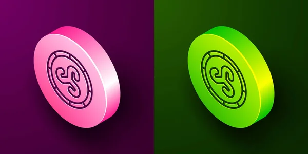 Isometric Line Shield Viking Icon Isolated Purple Green Background Wooden — 图库矢量图片