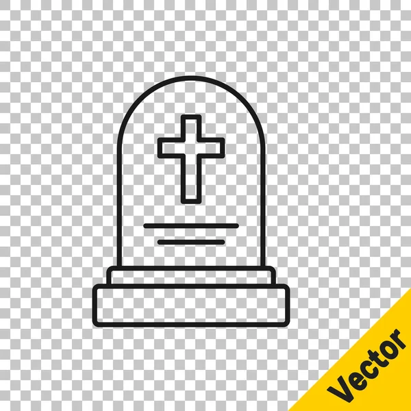 Black Line Grave Tombstone Icon Isolated Transparent Background Vector — Stock Vector