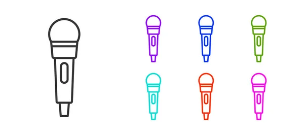 Ligne Noire Icône Microphone Isolé Sur Fond Blanc Sur Micro — Image vectorielle